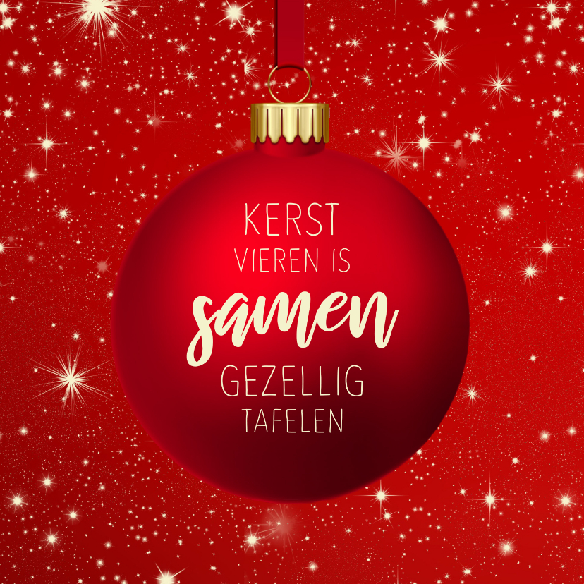 Kerstkaart Kerst vieren is samen gezellig tafelen - Kerstkaarten Kerstkaarten - Kerstkaart Kerst vieren is samen gezellig tafelen