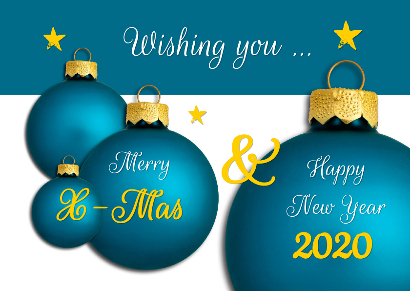 Kerstkaart Kerstballen Blauw 2020 - Kerstkaarten Kerstkaarten - Kerstkaart Kerstballen Blauw 2020