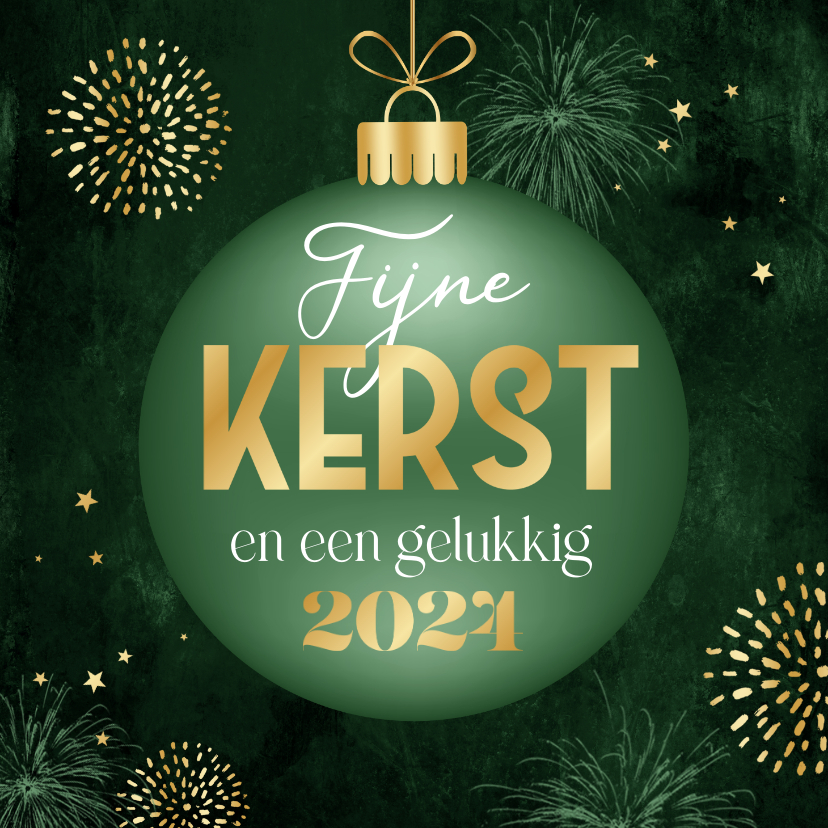 Kerstkaart kerstbal goud sterren fijne kerst Kaartje2go