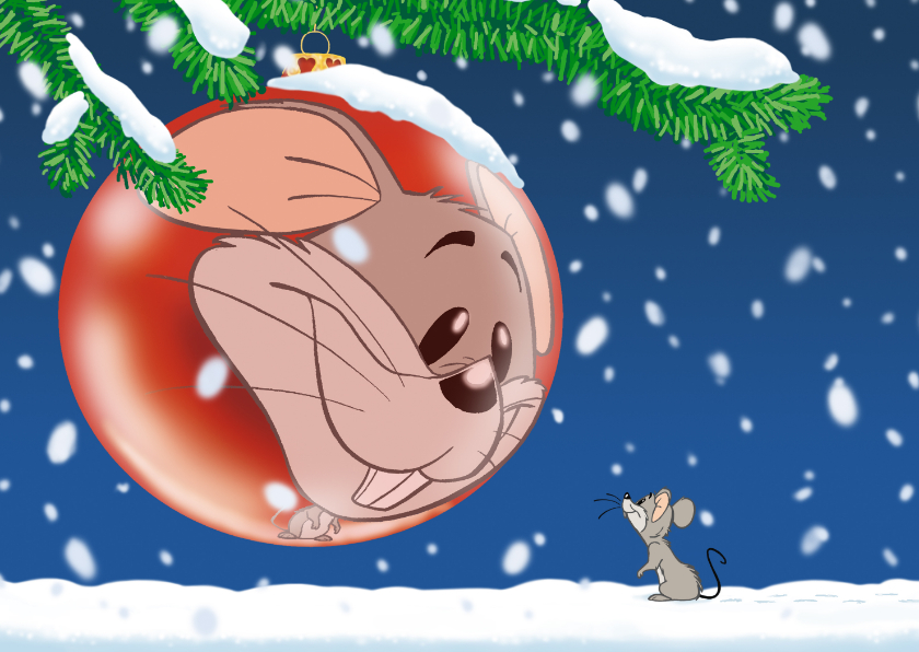 Kerstkaarten - Kerstkaart kerstbal Merry Christmouse