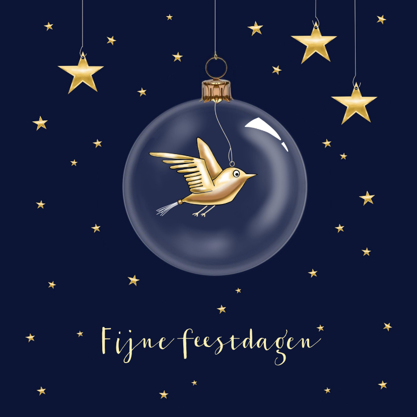 Kerstkaart - kerstbal met gouden vogeltje - Kerstkaarten Kerstkaarten - Kerstkaart - kerstbal met gouden vogeltje