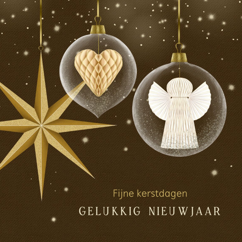 Kerstkaarten - Kerstkaart kerstbal met hart en engel