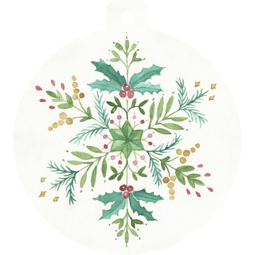 Kerstkaart kerstbal met kerstster van waterverf takjes - Kerstkaarten Kerstkaarten - Kerstkaart kerstbal met kerstster van waterverf takjes