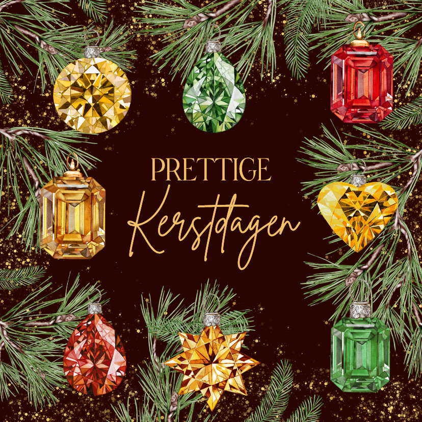 Kerstkaarten - Kerstkaart kerstballen edelstenen