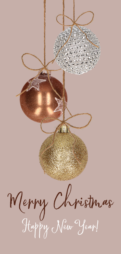 Kerstkaart kerstballen koper goud en zilver - Kerstkaarten Kerstkaarten - Kerstkaart kerstballen koper goud en zilver