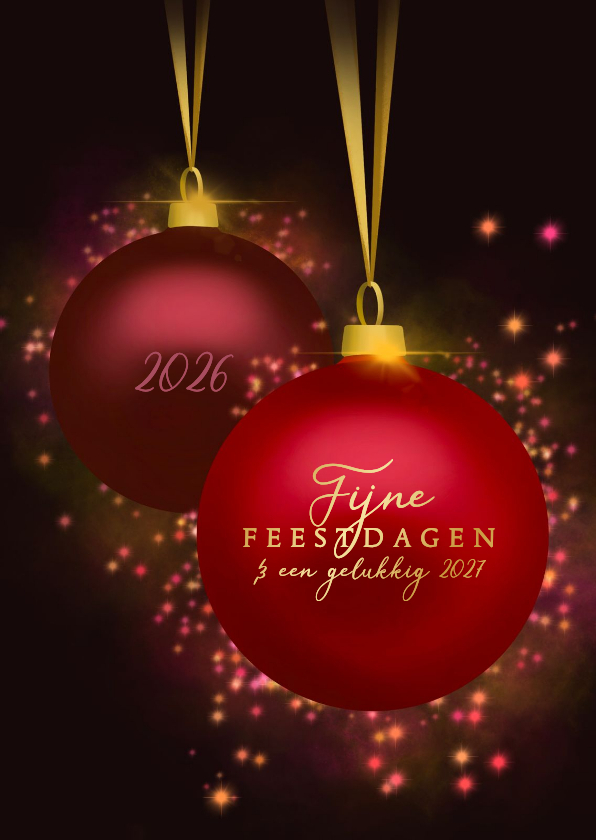 Kerstkaart kerstballen met glitter - Kerstkaarten Kerstkaarten - Kerstkaart kerstballen met glitter