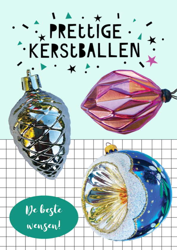 Kerstkaart kerstballen mix met goud en zilver Kaartje2go