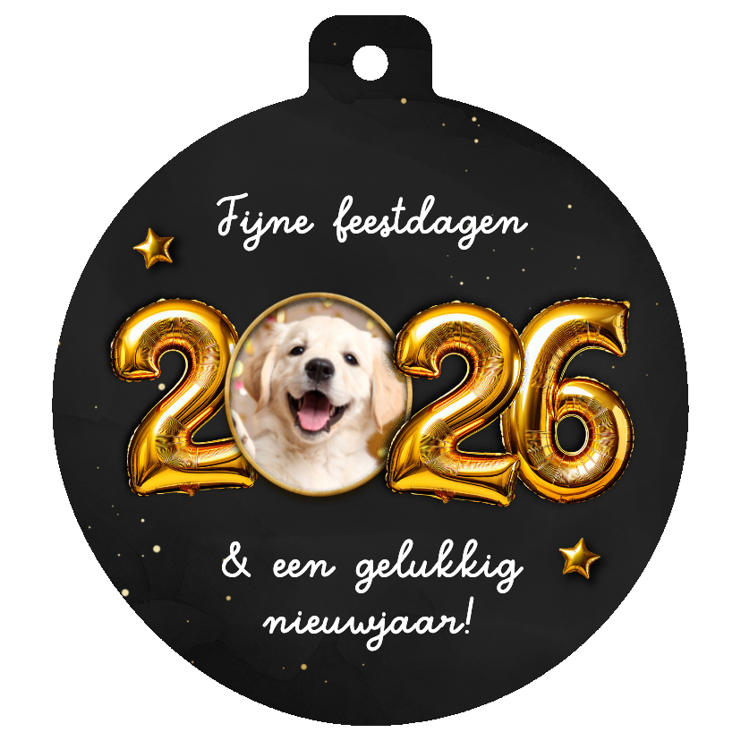 Kerstkaarten - Kerstkaart kerstbalvorm folieballon 2026 foto in 0