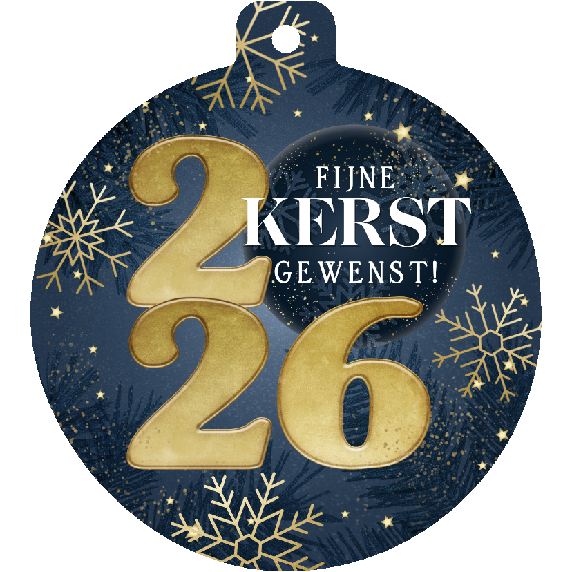 Kerstkaarten - Kerstkaart kerstbalvorm jaartal sneeuwvlokken en sterren