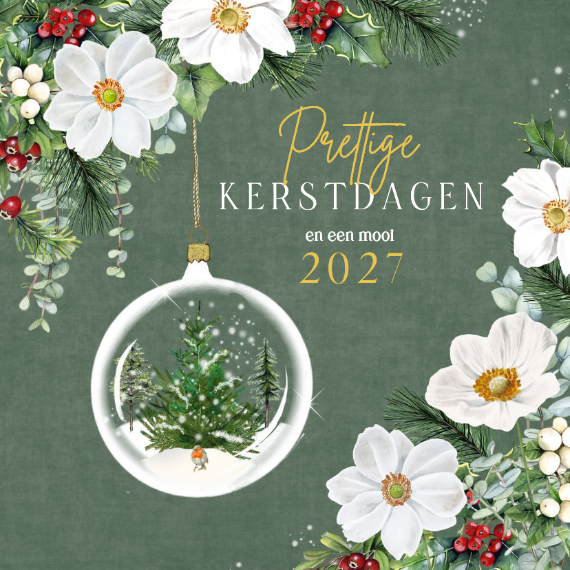 Kerstkaart kerstbloemen kerstbal op fluweelachtige kleur - Kerstkaarten Kerstkaarten - Kerstkaart kerstbloemen kerstbal op fluweelachtige kleur