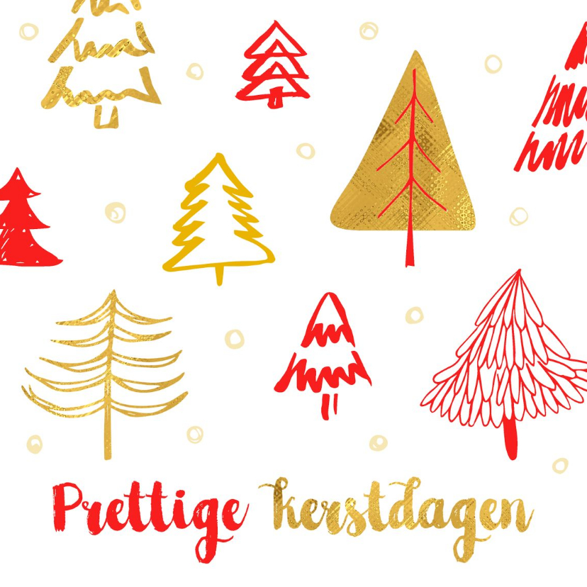 Kerstkaart kerstbomen rood en goud - Kerstkaarten Kerstkaarten - Kerstkaart kerstbomen rood en goud