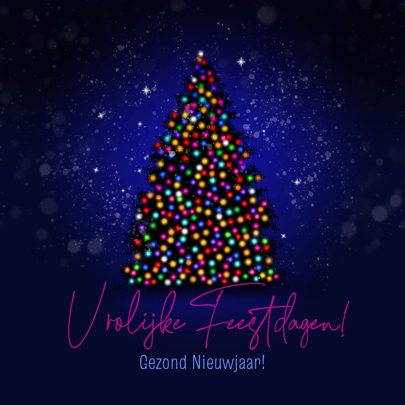 Kerstkaarten - Kerstkaart kerstboom lichtjes en sneeuw