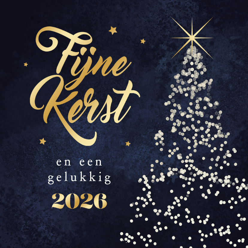 Kerstkaarten - Kerstkaart kerstboom lichtjes sterren fijne kerst 2026