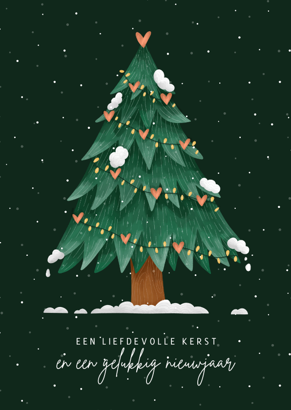 Kerstkaarten - Kerstkaart kerstboom met hartjes liefdevolle kerst