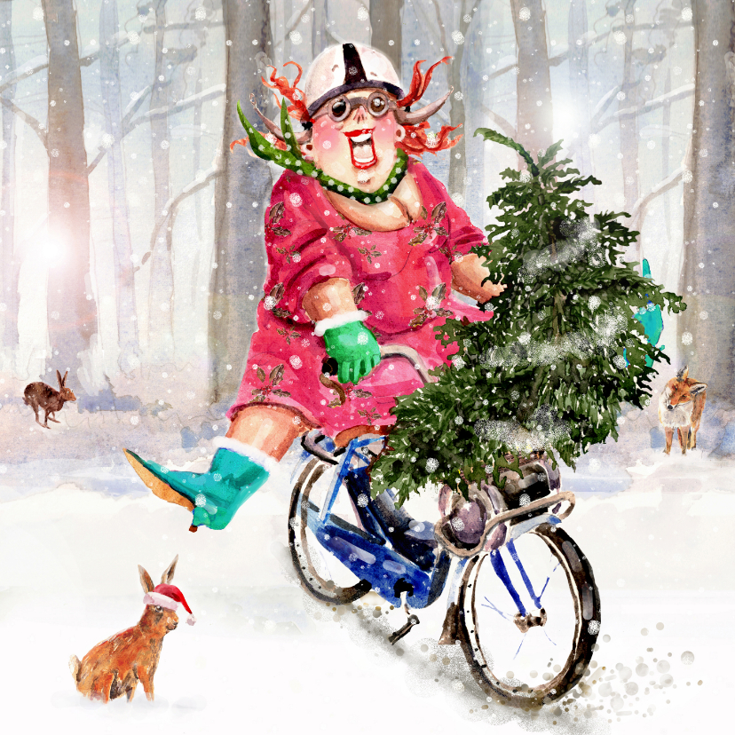 Kerstkaarten - Kerstkaart kerstboom op de solex