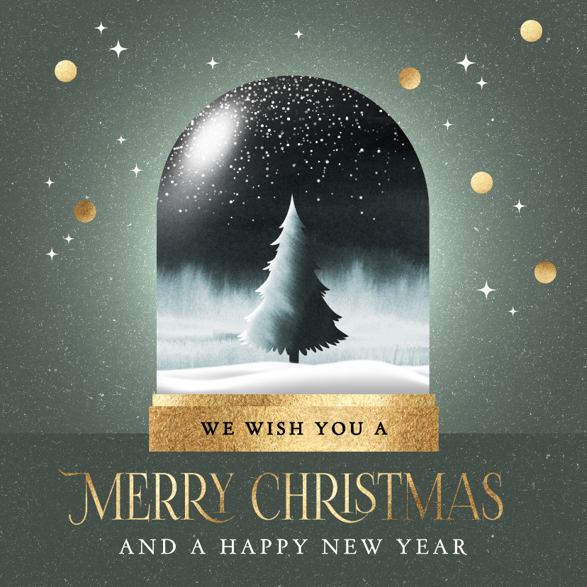 Kerstkaart kerstboom sneeuw bol illustratie - Kerstkaarten Kerstkaarten - Kerstkaart kerstboom sneeuw bol illustratie