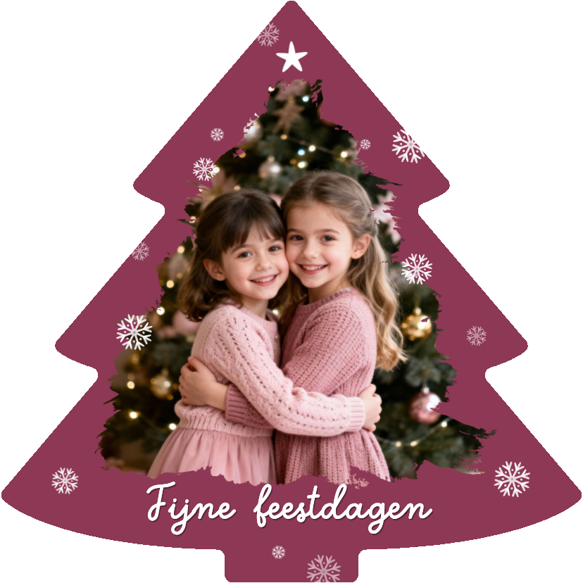 Kerstkaart kerstboom sneeuwlokken foto fijne feestdagen - Kerstkaarten Kerstkaarten - Kerstkaart kerstboom sneeuwlokken foto fijne feestdagen