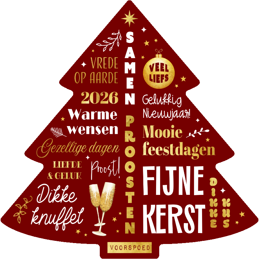 Kerstkaart kerstboom typografisch beste wensen goud - Kerstkaarten Kerstkaarten - Kerstkaart kerstboom typografisch beste wensen goud