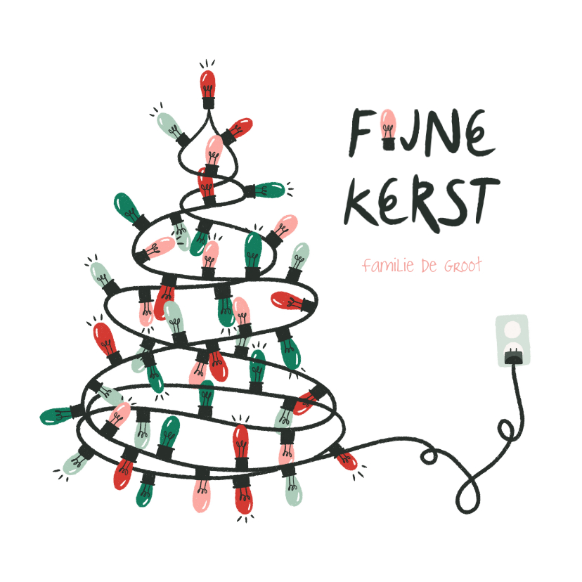 Kerstkaart kerstboom van kerstlampjes fijne kerst - Kerstkaarten Kerstkaarten - Kerstkaart kerstboom van kerstlampjes fijne kerst