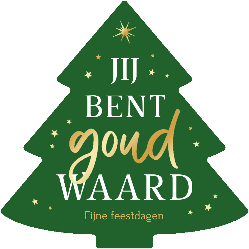 Kerstkaarten - Kerstkaart kerstboom vorm goud waard sterren
