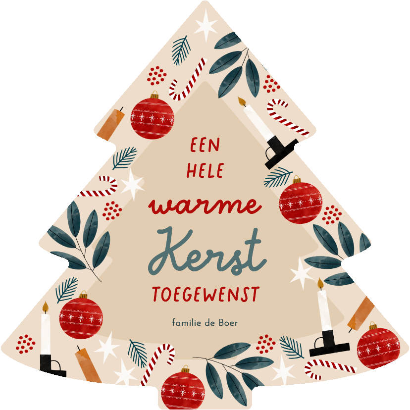 Kerstkaarten - Kerstkaart kerstboom warme kerst illustraties beige
