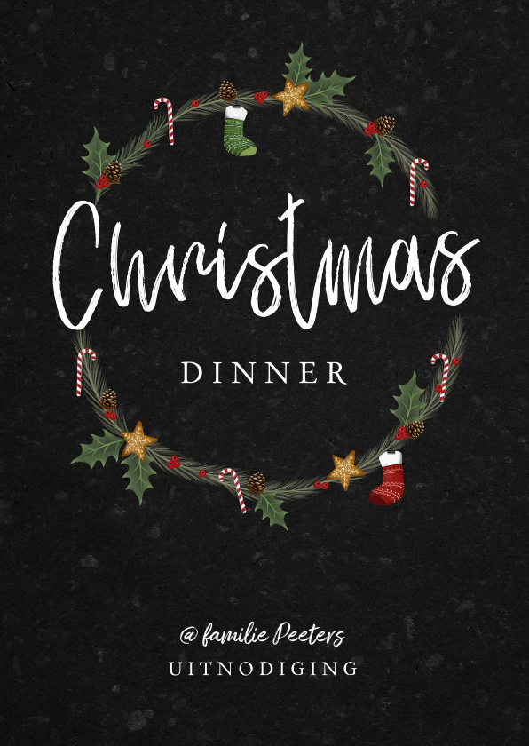 Kerstkaart kerstdiner uitnodiging hip met illustraties - Kerstkaarten Kerstkaarten - Kerstkaart kerstdiner uitnodiging hip met illustraties