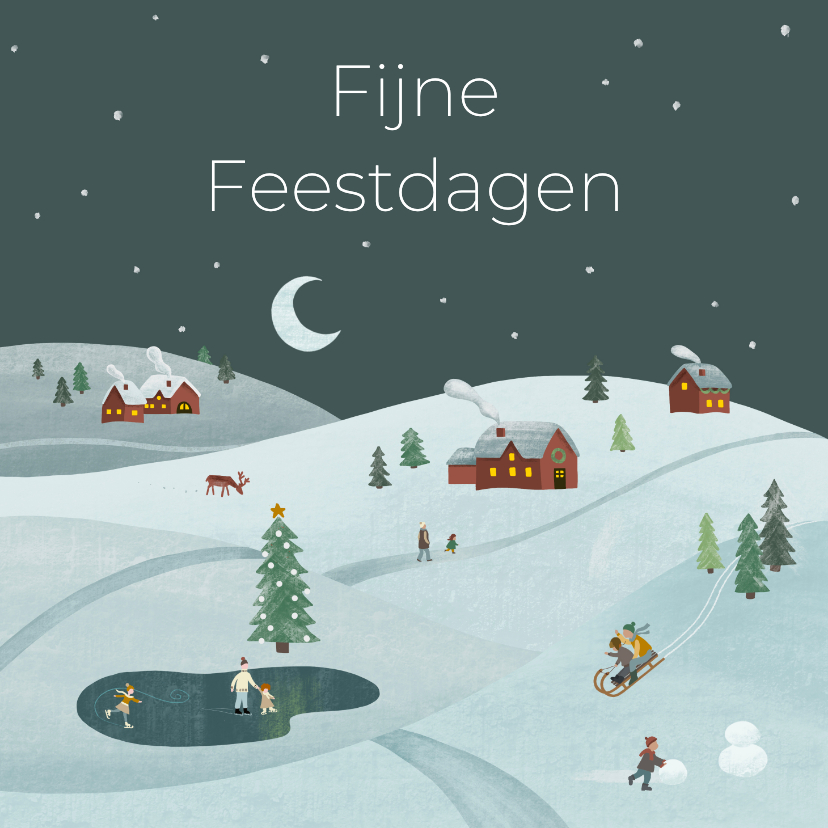 Kerstkaarten - Kerstkaart kerstdorpje winterlandschap