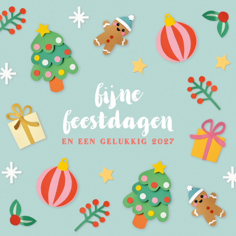 Kerstkaart kerstfiguren mintgroen - Kerstkaarten Kerstkaarten - Kerstkaart kerstfiguren mintgroen