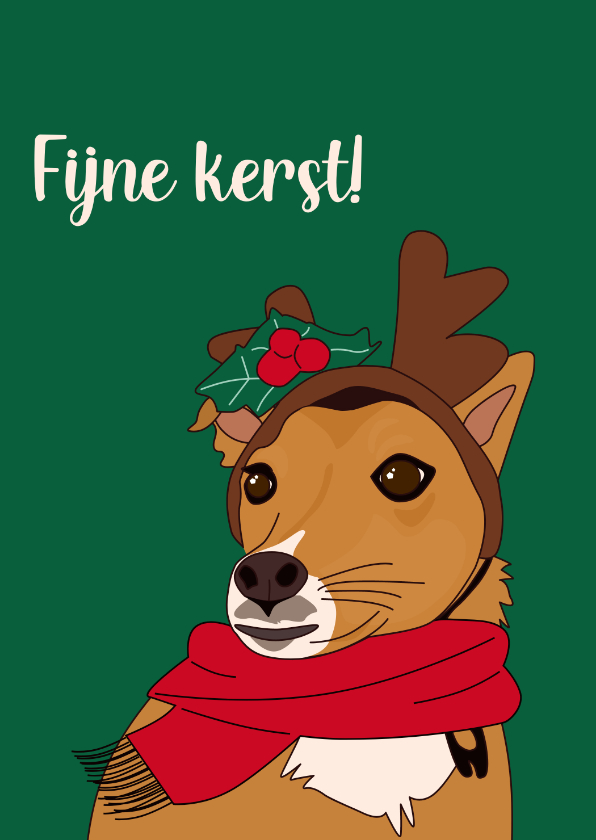 Kerstkaart kersthondje met sjaal - Kerstkaarten Kerstkaarten - Kerstkaart kersthondje met sjaal