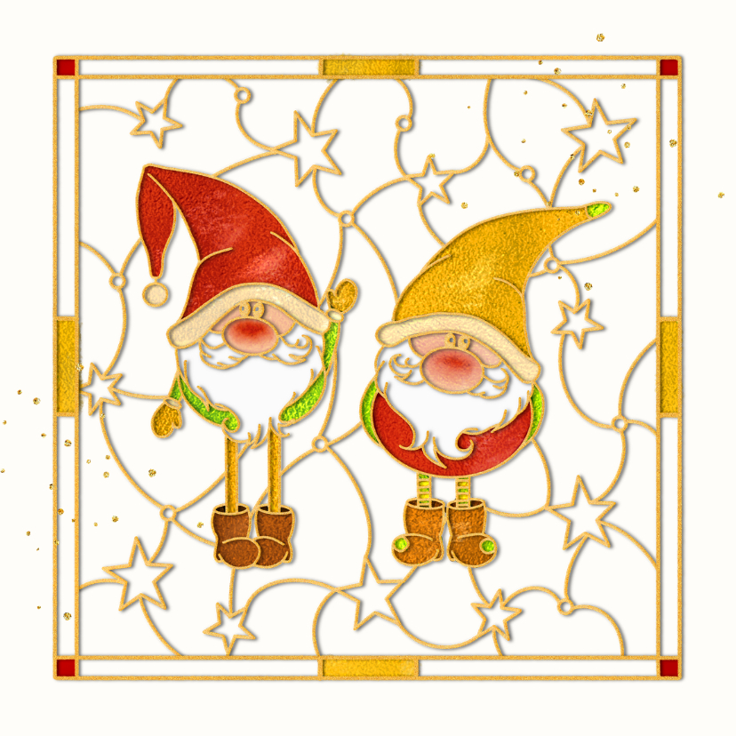 Kerstkaart kerstkabouters goud - Kerstkaarten Kerstkaarten - Kerstkaart kerstkabouters goud