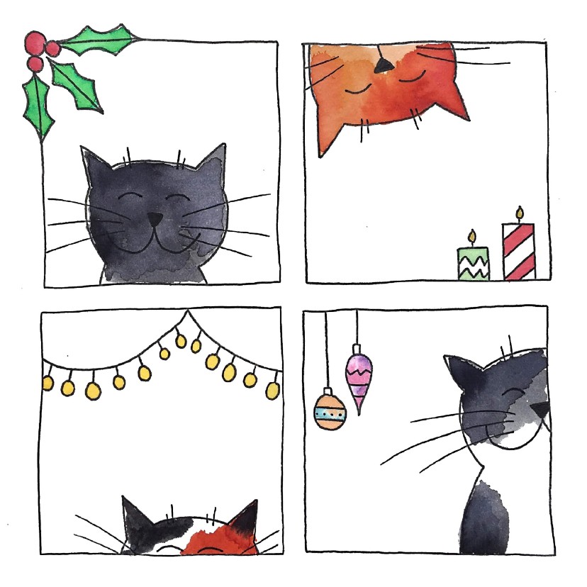 Kerstkaarten - Kerstkaart - Kerstkatten