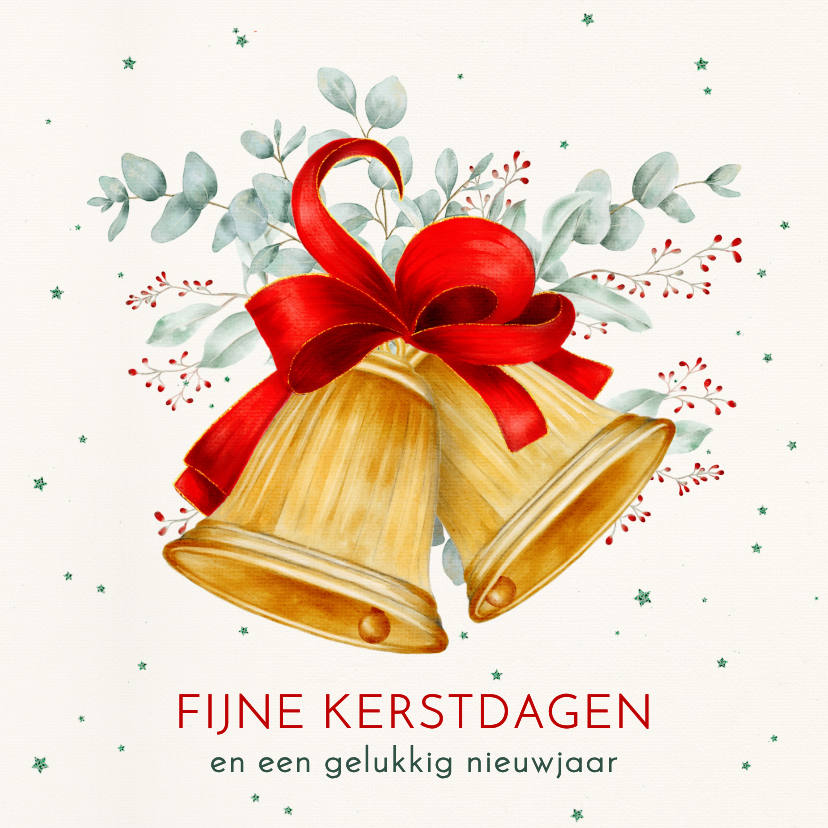 Kerstkaarten - Kerstkaart kerstklokken met rode strik