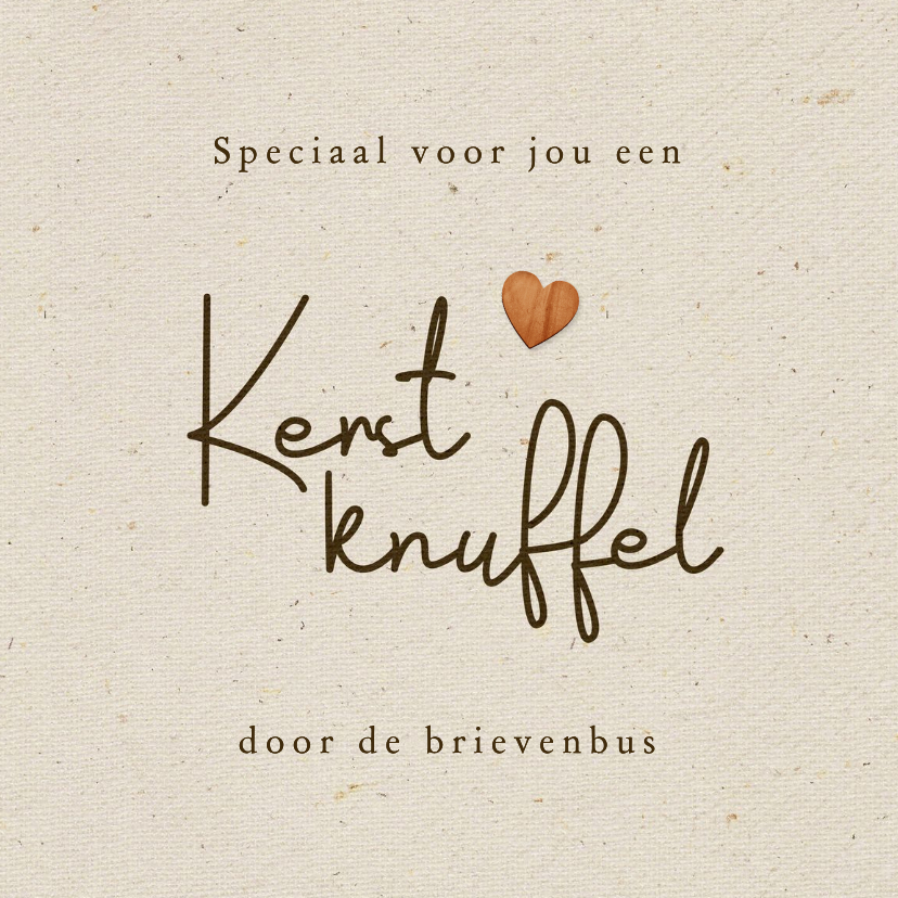 Kerstkaart kerstknuffel linnenlook hout hartje denk aan je - Kerstkaarten Kerstkaarten - Kerstkaart kerstknuffel linnenlook hout hartje denk aan je
