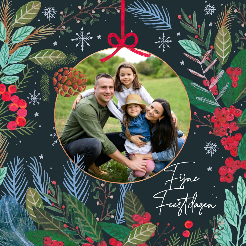 Kerstkaart kerstkrans met foto in kerstbal - Kerstkaarten Kerstkaarten - Kerstkaart kerstkrans met foto in kerstbal