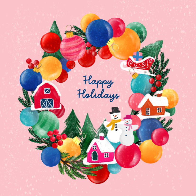 Kerstkaarten - Kerstkaart 'Kerstkrans van kerstballen'