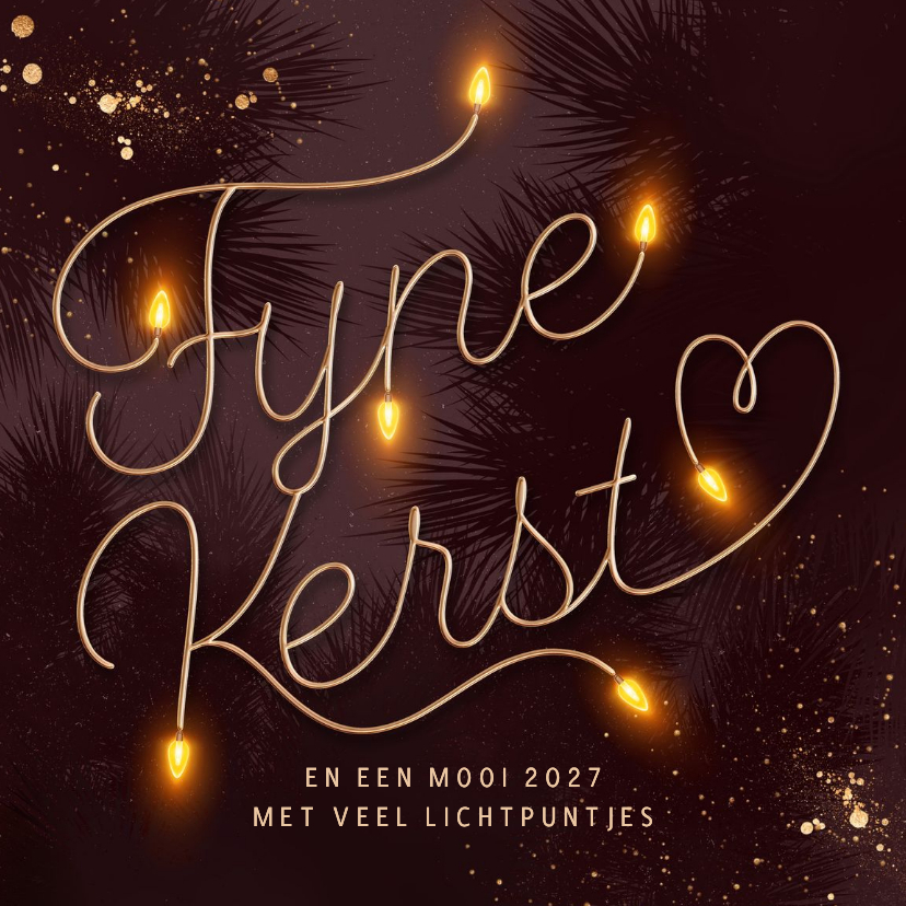 Kerstkaarten - Kerstkaart kerstlampjes lieve tekst goud aubergine