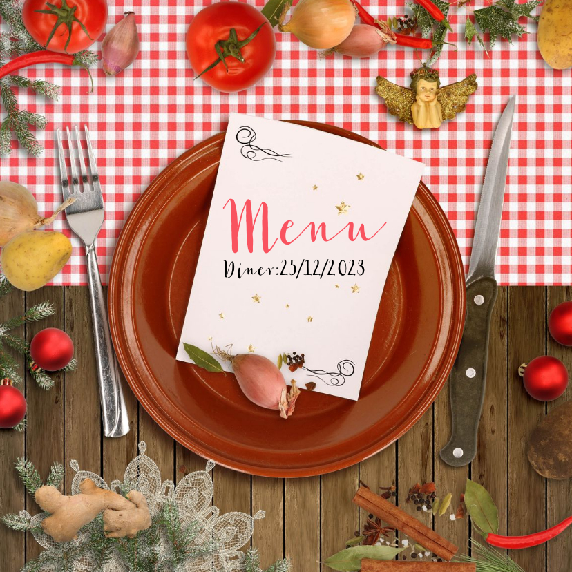 Kerstkaart kerstmenu kerstdiner - Kerstkaarten Kerstkaarten - Kerstkaart kerstmenu kerstdiner