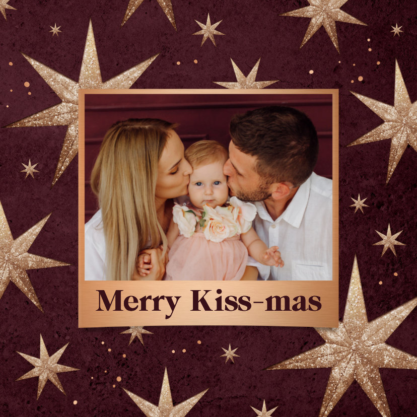 Kerstkaart kerststerren foto kissmas liefde feestdagen rood - Kerstkaarten Kerstkaarten - Kerstkaart kerststerren foto kissmas liefde feestdagen rood