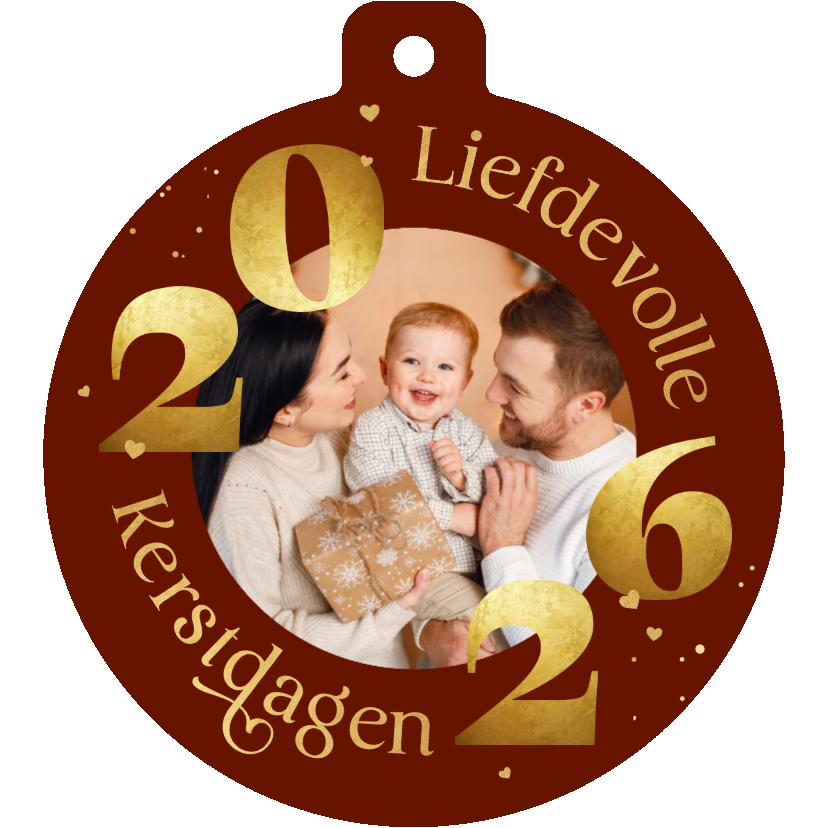 Kerstkaarten - Kerstkaart kertbal hartjes liefdevolle kerstdagen foto 2026