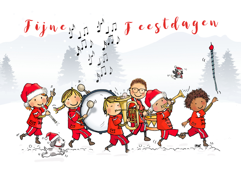 Kerstkaart kinderen fanfare - Kerstkaarten Kerstkaarten - Kerstkaart kinderen fanfare