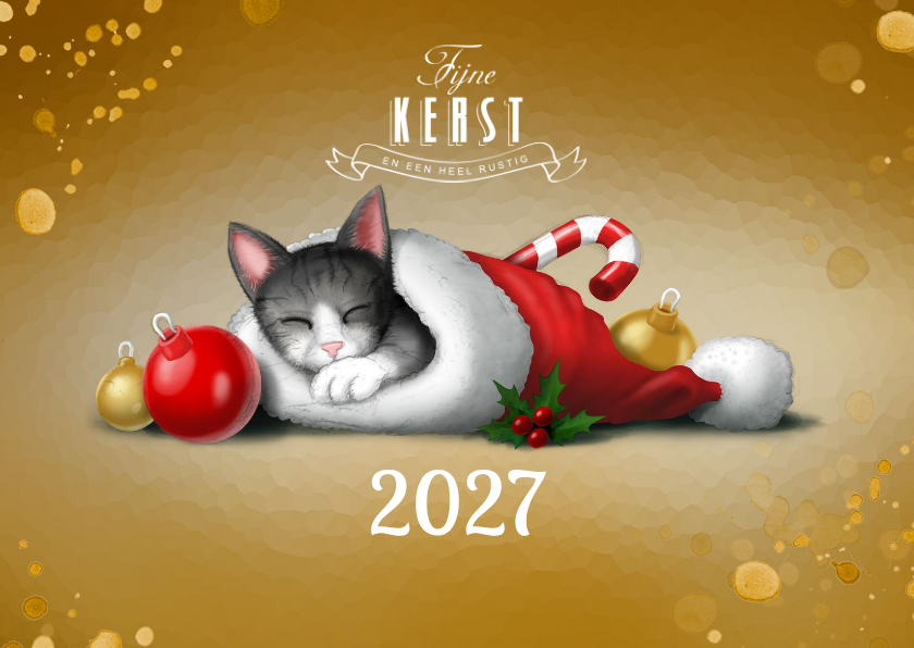 Kerstkaart kitten in kerstmuts - Kerstkaarten Kerstkaarten - Kerstkaart kitten in kerstmuts