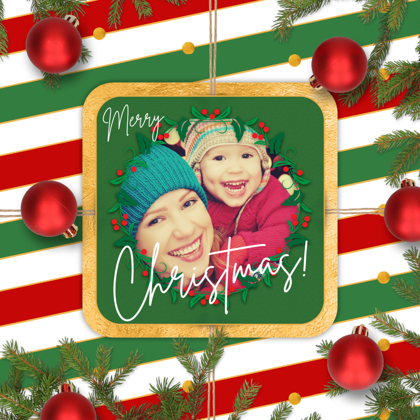 Kerstkaart klassiek foto en label - Kerstkaarten Kerstkaarten - Kerstkaart klassiek foto en label