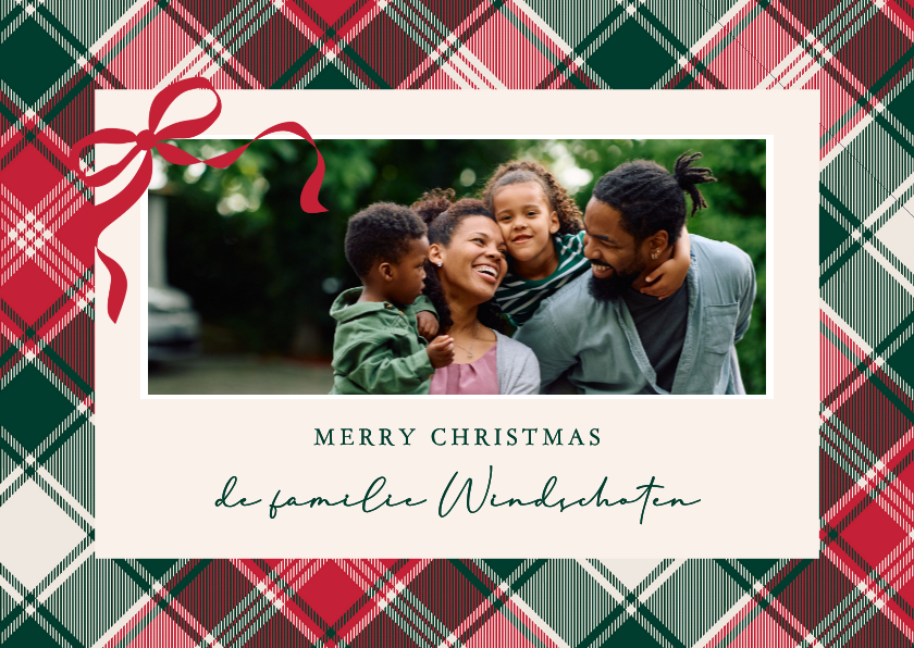 Kerstkaarten - kerstkaart klassiek met ruit en strikje