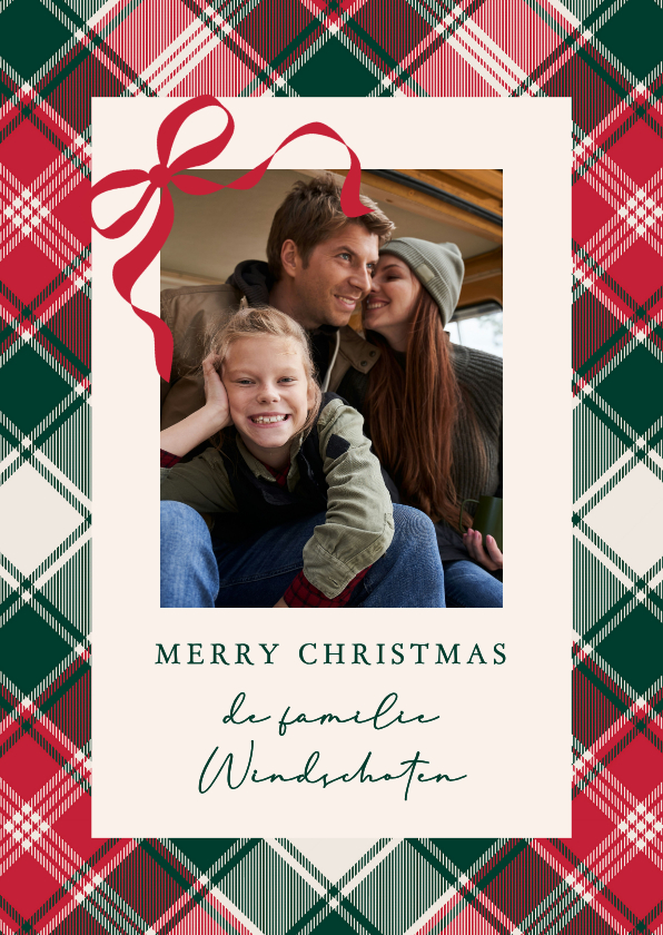 Kerstkaarten - kerstkaart klassiek met strikje en ruit