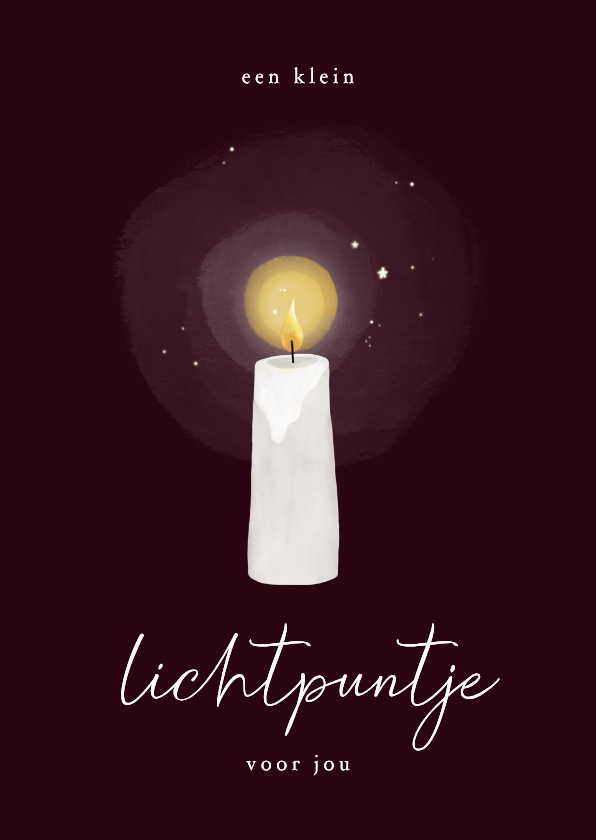 Kerstkaarten - Kerstkaart klein lichtpuntje kaars bordeaux