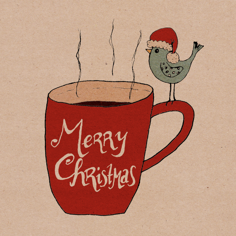 Kerstkaart koffiemok vogel-HR - Kerstkaarten Kerstkaarten - Kerstkaart koffiemok vogel-HR