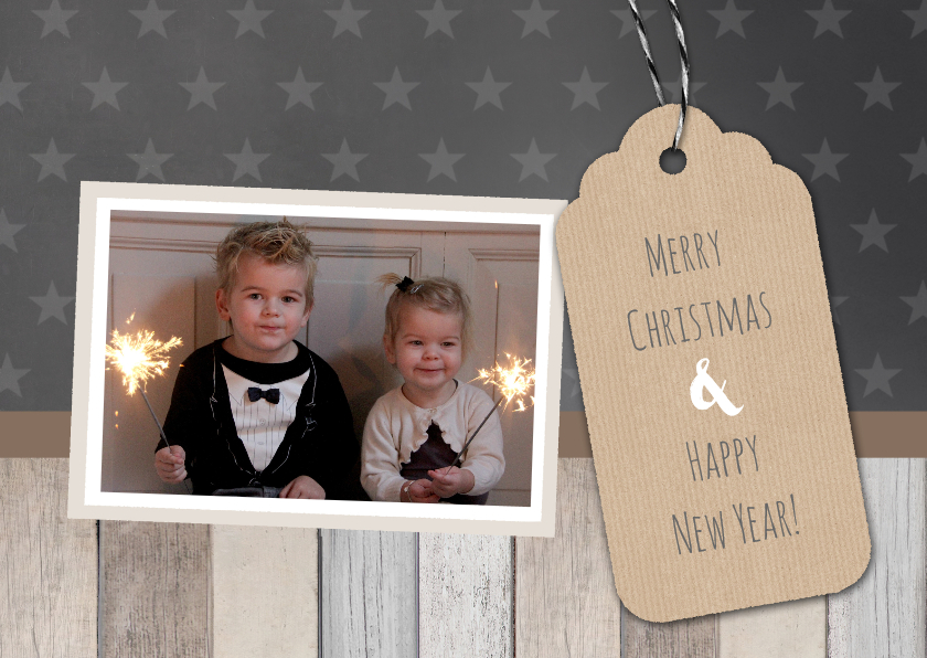 Kerstkaart krijt hout label - Kerstkaarten Kerstkaarten - Kerstkaart krijt hout label