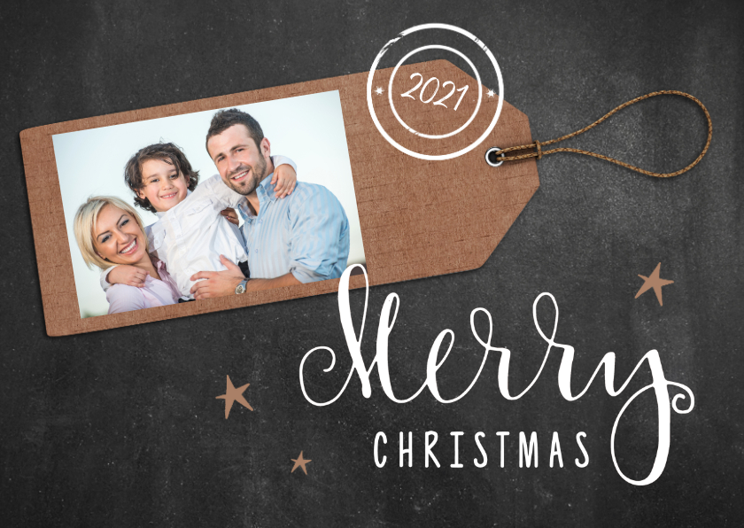 Kerstkaart krijt label foto - Kerstkaarten Kerstkaarten - Kerstkaart krijt label foto