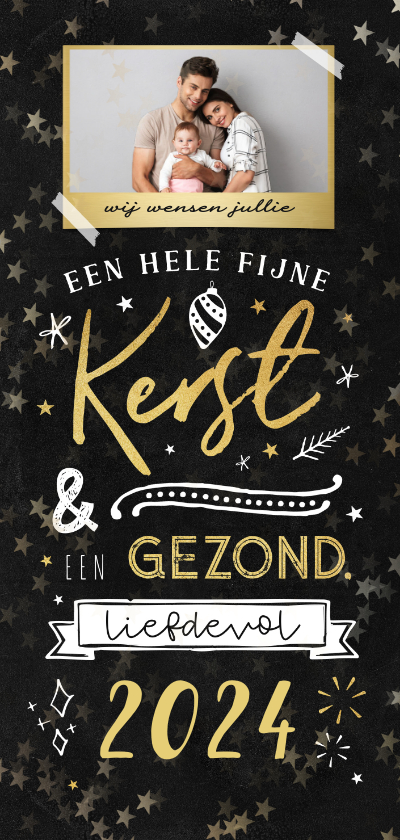 Kerstkaart krijtbord goud typografie winter sterren goud - Kerstkaarten Kerstkaarten - Kerstkaart krijtbord goud typografie winter sterren goud