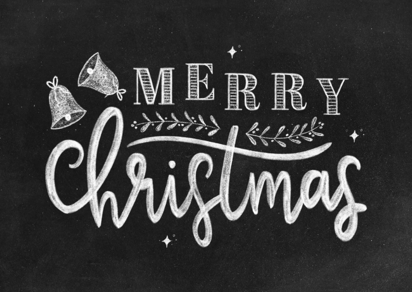 Kerstkaart krijtbord Merry Christmas met illustraties - Kerstkaarten Kerstkaarten - Kerstkaart krijtbord Merry Christmas met illustraties